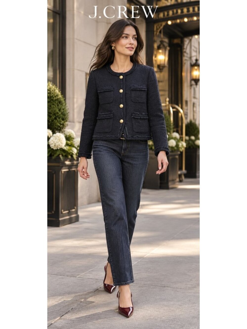 J.Crew Black Tweed Lady Jacket Gold Buttons 12P